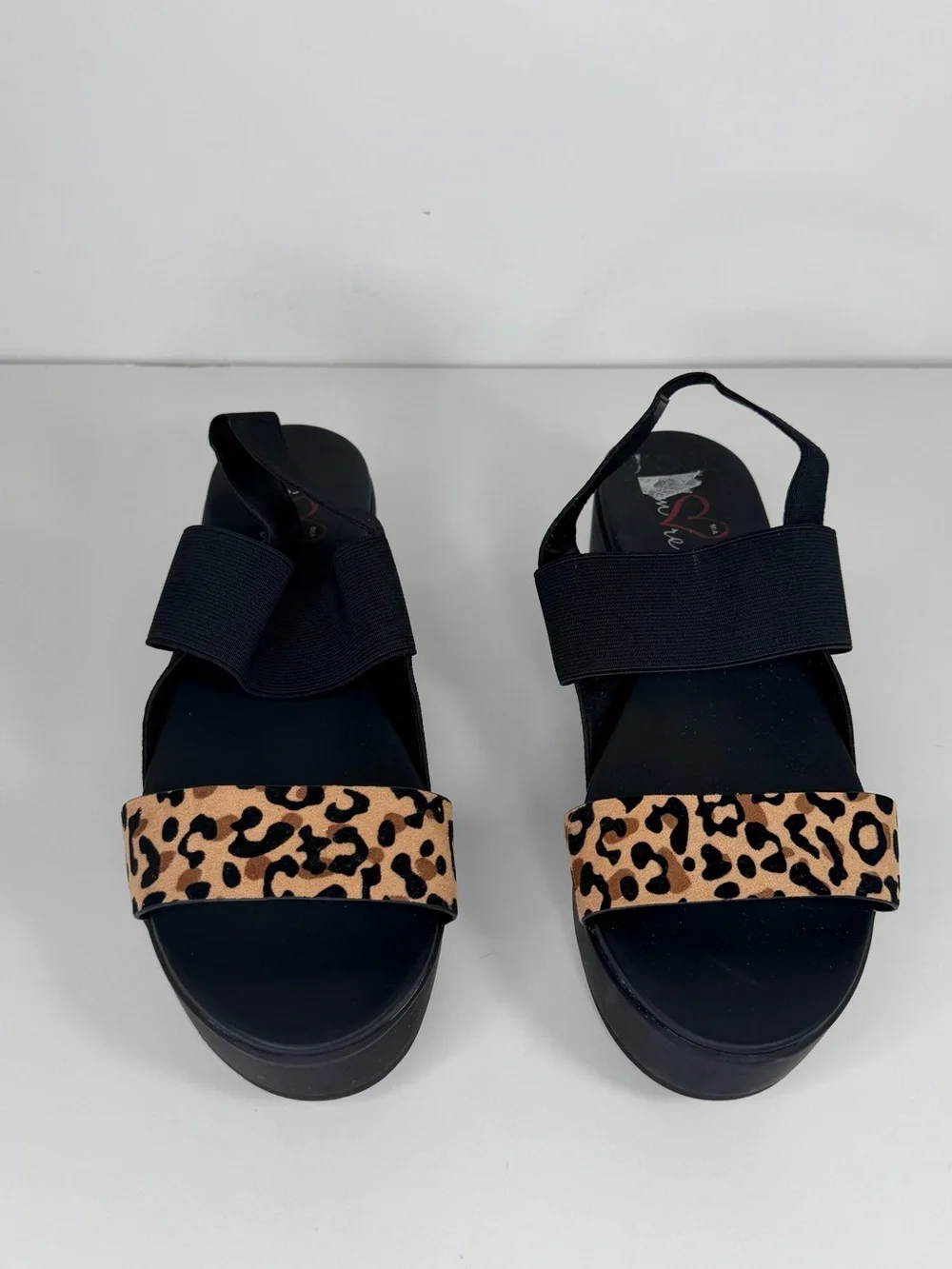 Black Platform Sandals with Leopard Accent